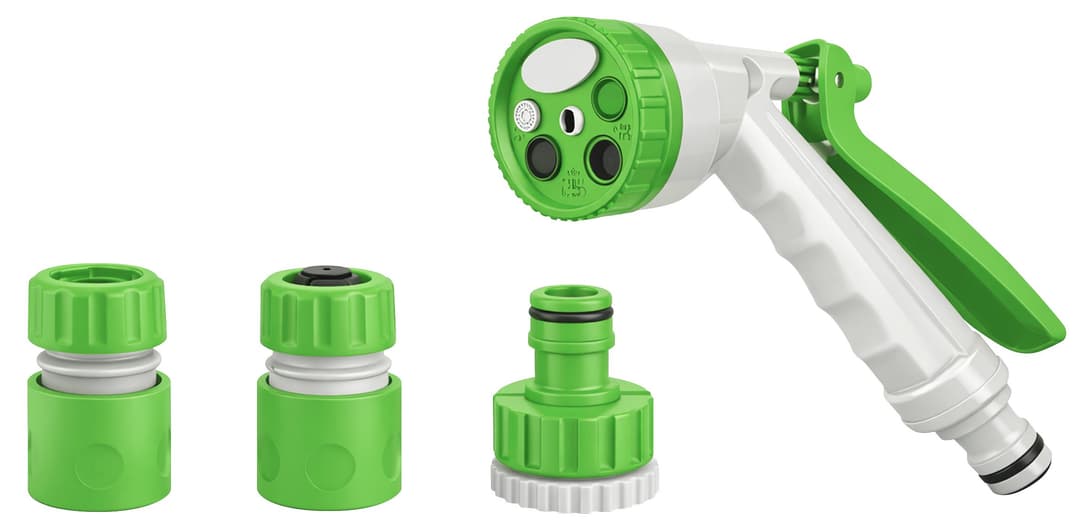 KIT PISTOLA RIEGO PLAST. 9  FUNC. ø 1/2 C/ACOPLES "KLOSS GARDEN"