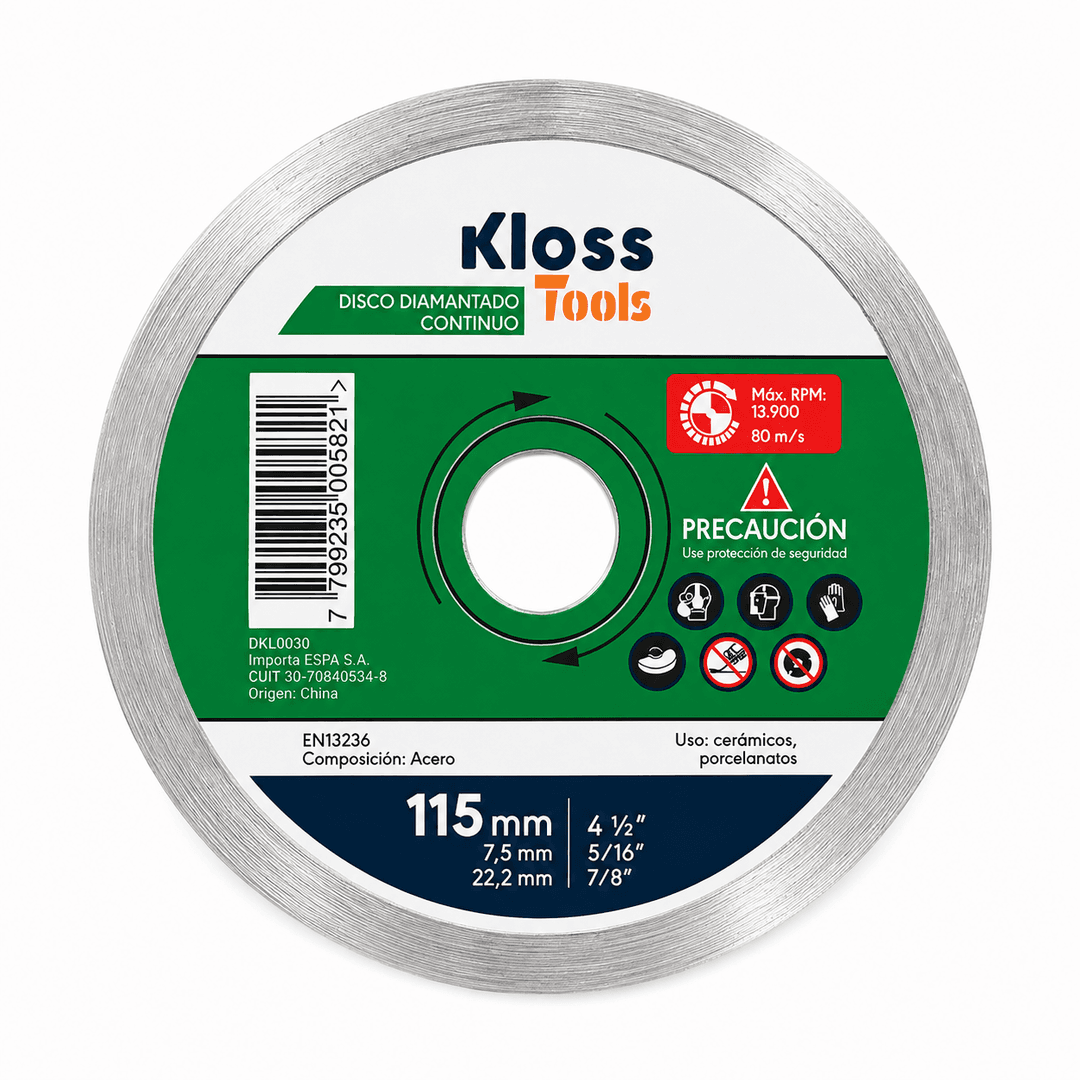 DISCO DIAMANTADO CONTINUO 115 x 7,5 x 22,2 "KLOSS TOOLS"