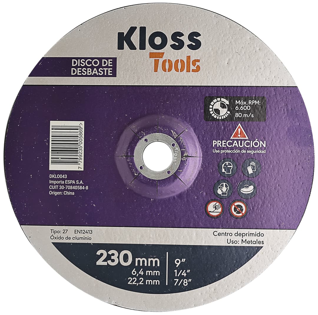 DISCO  DESBASTE P/ACERO 230 x 6,4 x 22,2 "KLOSS TOOLS"  (5)